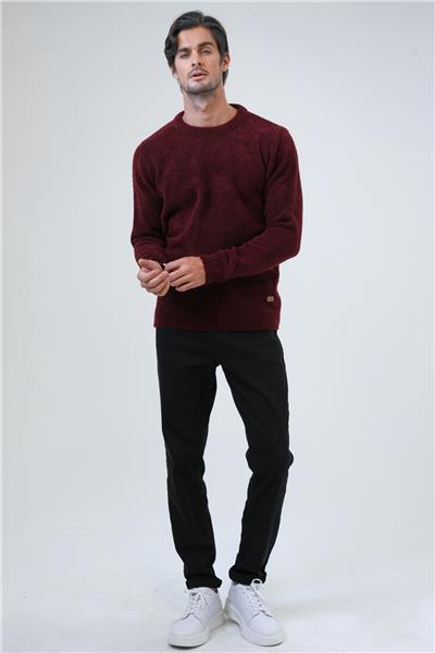 Bordo Regular Fit Bisiklet Yaka Triko Kazak