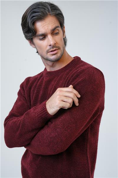 Bordo Regular Fit Bisiklet Yaka Triko Kazak