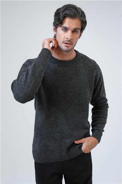 Antrasit Regular Fit Bisiklet Yaka Triko Kazak