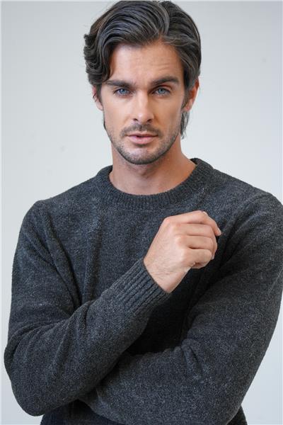 Antrasit Regular Fit Bisiklet Yaka Triko Kazak