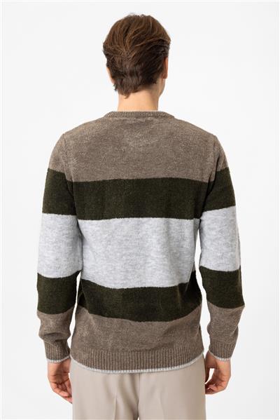 Vizon Regular Fit Bisiklet Yaka Çizgili Triko Kazak