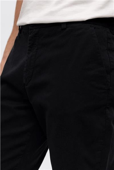 Siyah Smart Fit Pamuklu Beli Lastikli Chino Pantolon