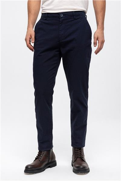 Lacivert Smart Fit Pamuklu Beli Lastikli Chino Pantolon