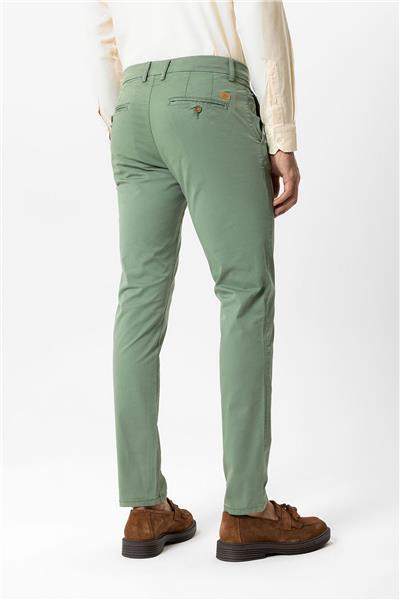 Yeşil Slim Fit Pamuklu Yan Cep Chino Pantolon
