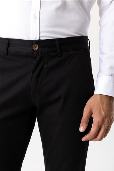 Siyah Slim Fit Pamuklu Yan Cep Chino Pantolon