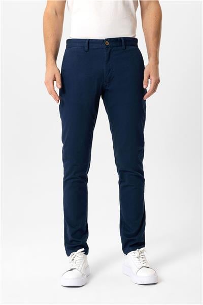 Lacivert Slim Fit Pamuklu Yan Cep Chino Pantolon