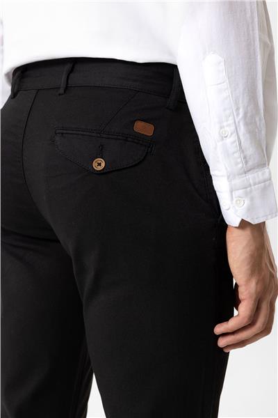 Siyah Slim Fit Pamuklu Yan Cep Chino Pantolon