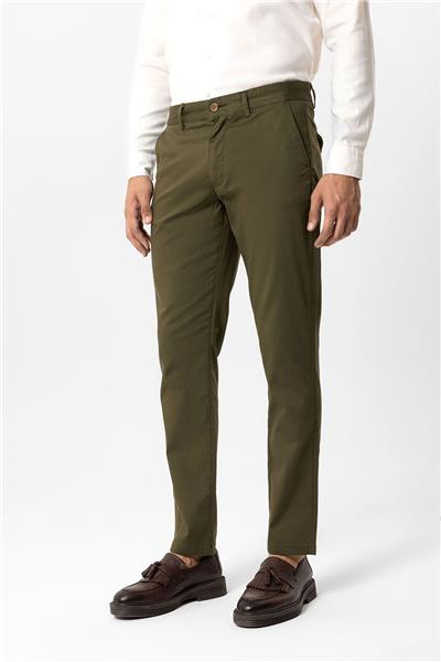 Haki Slim Fit Pamuklu Yan Cep Chino Pantolon