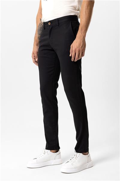 Siyah Slim Fit Pamuklu Yan Cep Chino Pantolon