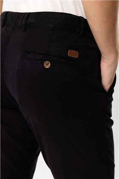 Siyah Slim Fit Pamuklu Beli Bağcıklı Yan Cep Chino Pantolon