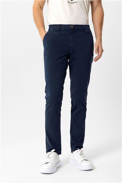 Lacivert Slim Fit Pamuklu Yan Cep Chino Pantolon