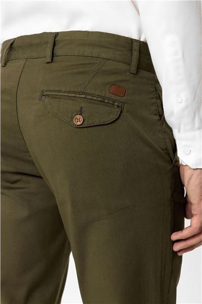 Haki Slim Fit Pamuklu Yan Cep Chino Pantolon
