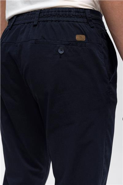 Lacivert Smart Fit Pamuklu Beli Lastikli Chino Pantolon