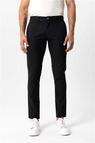 Siyah Slim Fit Pamuklu Yan Cep Chino Pantolon