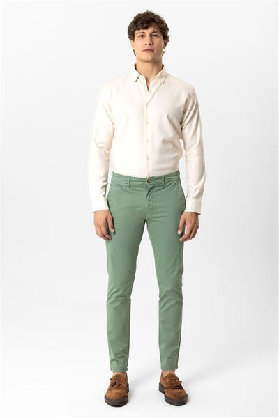Yeşil Slim Fit Pamuklu Yan Cep Chino Pantolon
