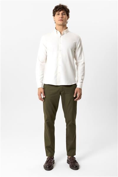 Haki Slim Fit Pamuklu Yan Cep Chino Pantolon