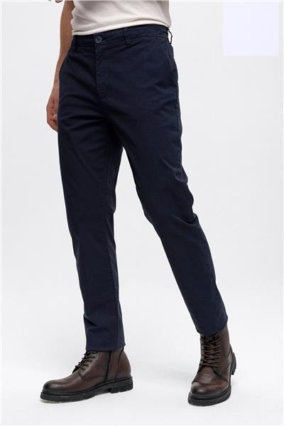 Lacivert Smart Fit Pamuklu Beli Lastikli Chino Pantolon