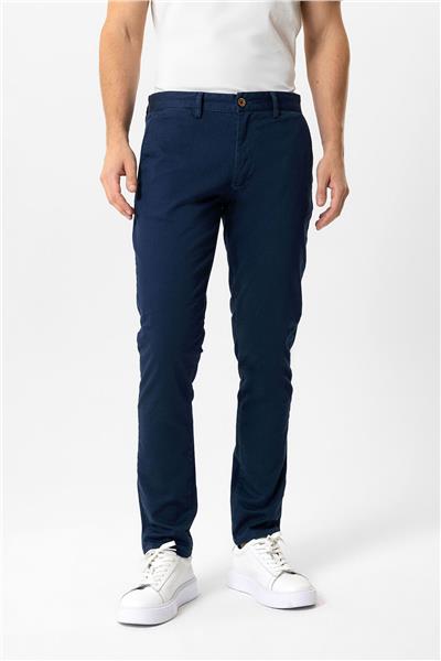 Lacivert Slim Fit Pamuklu Yan Cep Chino Pantolon