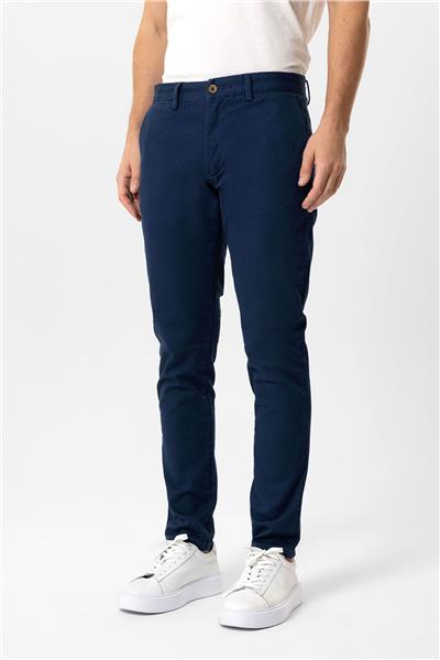 Lacivert Slim Fit Pamuklu Yan Cep Chino Pantolon