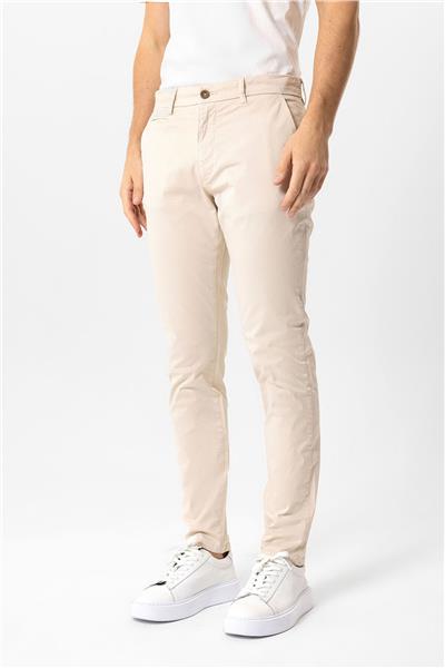 Bej Slim Fit Pamuklu Yan Cep Chino Pantolon