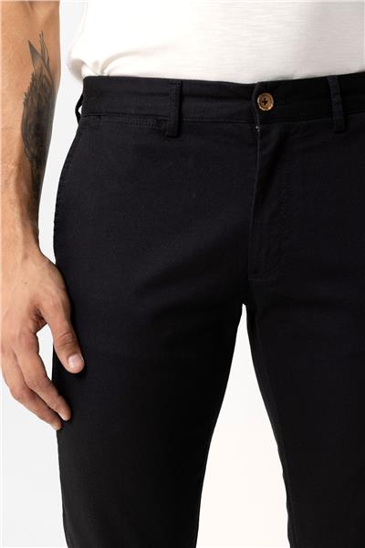 Siyah Slim Fit Pamuklu Yan Cep Chino Pantolon