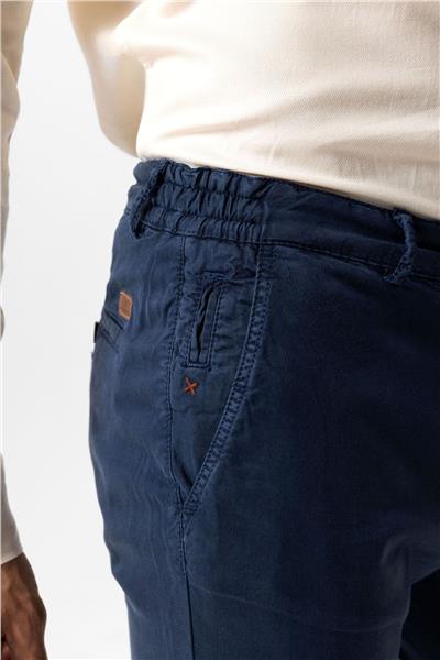 Lacivert Slim Fit Pamuklu Beli Bağcıklı Yan Cep Chino Pantolon