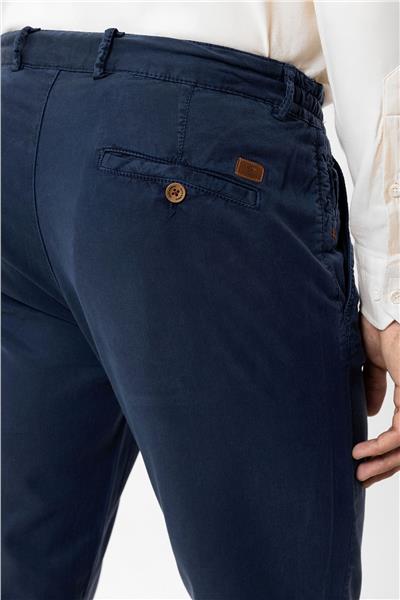 Lacivert Slim Fit Pamuklu Beli Bağcıklı Yan Cep Chino Pantolon