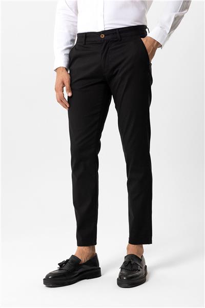 Siyah Slim Fit Pamuklu Yan Cep Chino Pantolon
