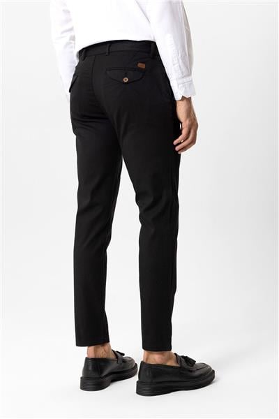 Siyah Slim Fit Pamuklu Yan Cep Chino Pantolon