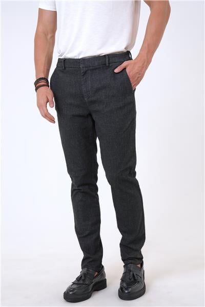 Siyah Smart Fit Pamuklu Beli Lastikli Chino Pantolon