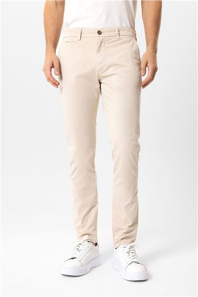 Bej Slim Fit Pamuklu Yan Cep Chino Pantolon