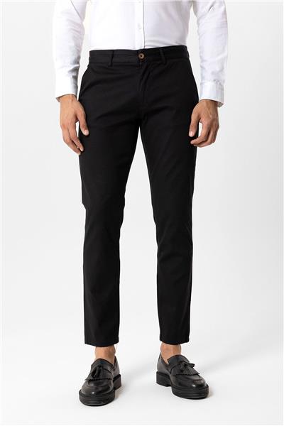 Siyah Slim Fit Pamuklu Yan Cep Chino Pantolon