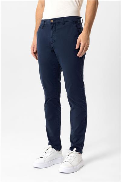 Lacivert Slim Fit Pamuklu Yan Cep Chino Pantolon