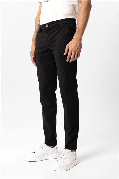 Siyah Slim Fit Pamuklu Yan Cep Chino Pantolon