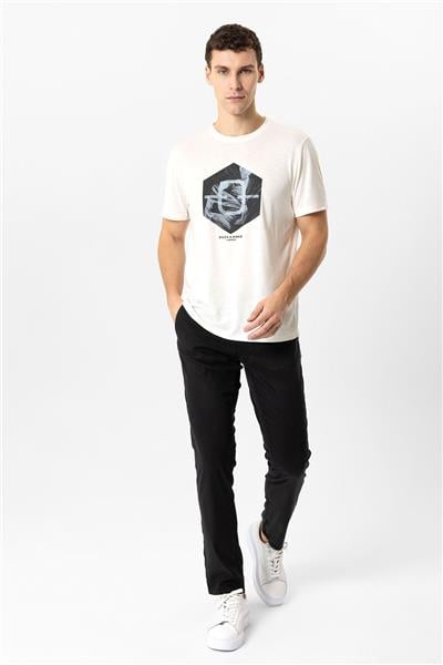 Siyah Slim Fit Pamuklu Beli Bağcıklı Yan Cep Chino Pantolon