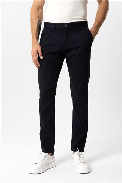 Siyah Slim Fit Pamuklu Yan Cep Chino Pantolon