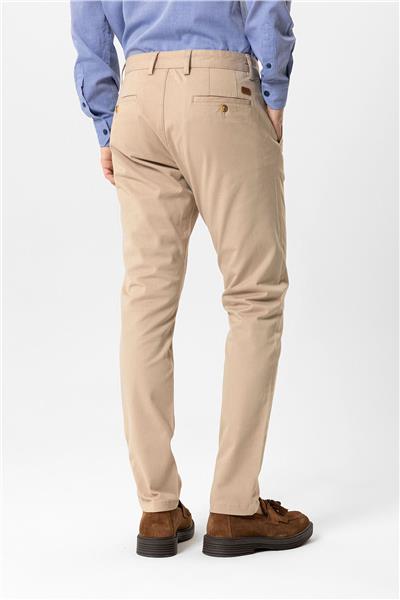 Bej Slim Fit Pamuklu Yan Cep Chino Pantolon