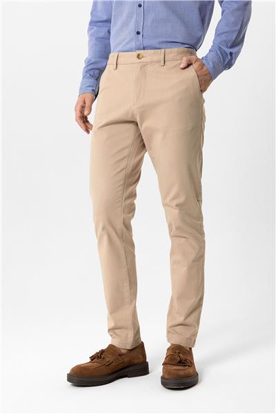 Bej Slim Fit Pamuklu Yan Cep Chino Pantolon