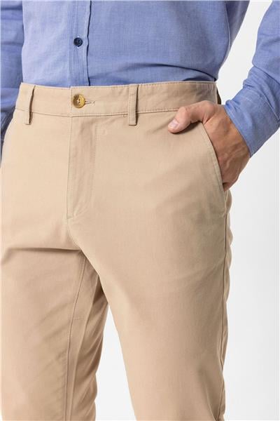 Bej Slim Fit Pamuklu Yan Cep Chino Pantolon