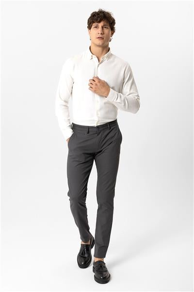 Antrasit Slim Fit Pamuklu Yan Cep Chino Pantolon
