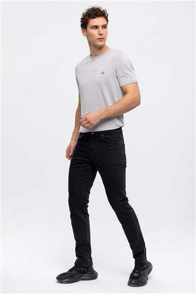 Siyah Slim Fit 5 Cepli Pamuklu Denim Pantolon