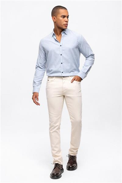 Ekru Slim Fit 5 Cepli Pamuklu Denim Pantolon