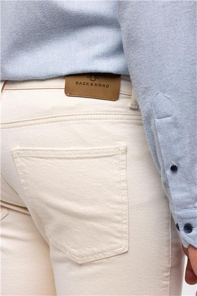 Ekru Slim Fit 5 Cepli Pamuklu Denim Pantolon