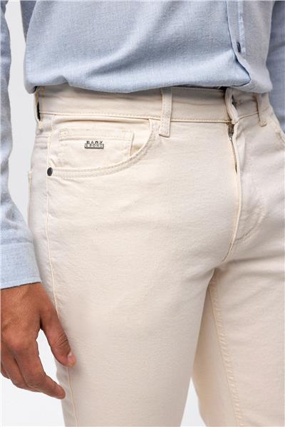 Ekru Slim Fit 5 Cepli Pamuklu Denim Pantolon