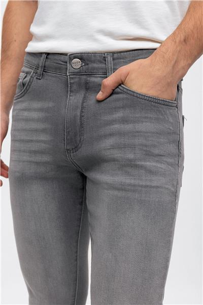Gri Slim Fit 5 Cepli Pamuklu Denim Pantolon