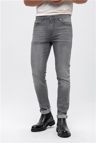 Gri Slim Fit 5 Cepli Pamuklu Denim Pantolon