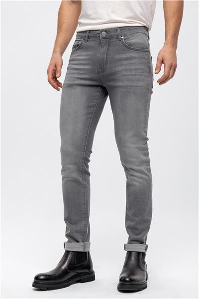 Gri Slim Fit 5 Cepli Pamuklu Denim Pantolon