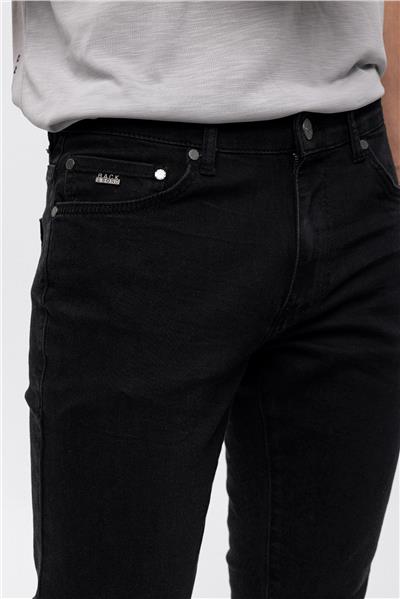 Siyah Slim Fit 5 Cepli Pamuklu Denim Pantolon