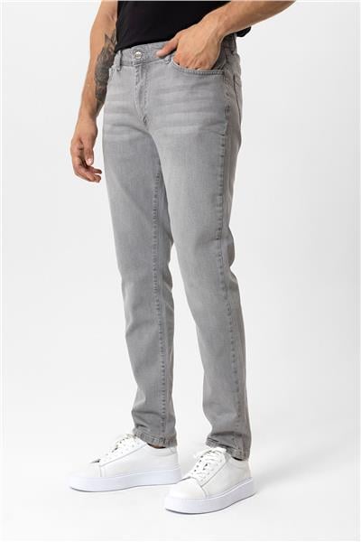 Gri Slim Fit 5 Cepli Pamuklu Denim Pantolon