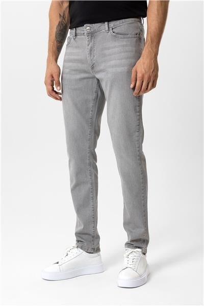 Gri Slim Fit 5 Cepli Pamuklu Denim Pantolon
